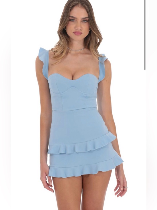 Lucy in the Sky Dresses & Skirts - Lucy in the sky bodycon sleeveless ruffle tiered dress light blue medium